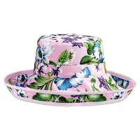 Breton Hat - Cotton Canvas w/ Tropical Flower Print - Lite Pink - HT-6529LPK